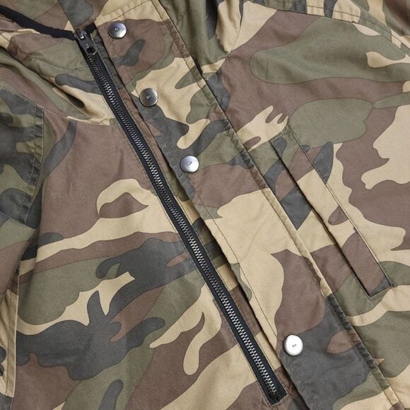 ZARA MAN Cargo Pocket Mesh Windbreaker Hoodie Jacket in Green Camo Mens XL - Picture 2 of 9